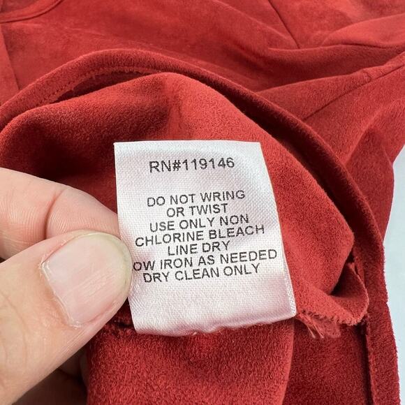 NEW Jodifl Burnt Orange Faux Suede Flare Crochet Trim Sleeve Oversized Blouse S - Picture 9 of 12